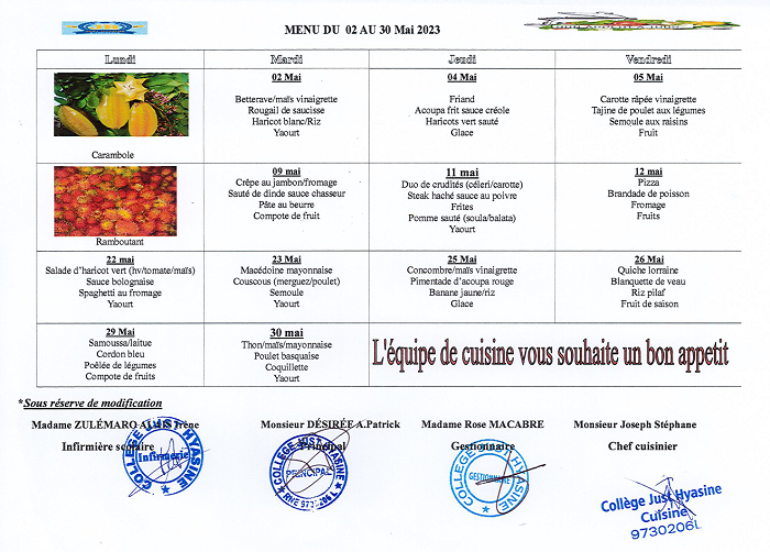 Menu Mai 2023